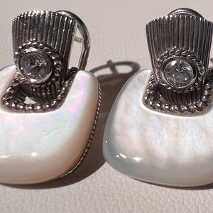 Judith Ripka 925 Sterling Silver CZ MOP  Door Knocker Lever Back Earrings